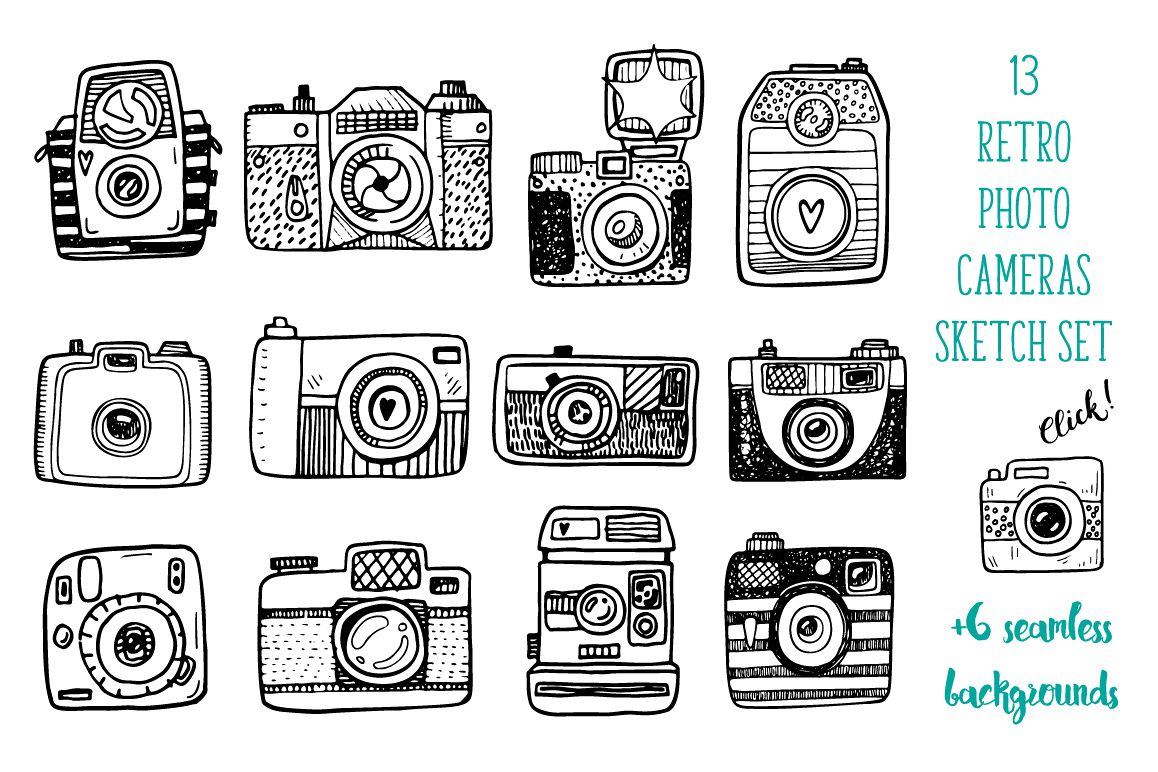 Hand drawn camera set +patterns example image 1