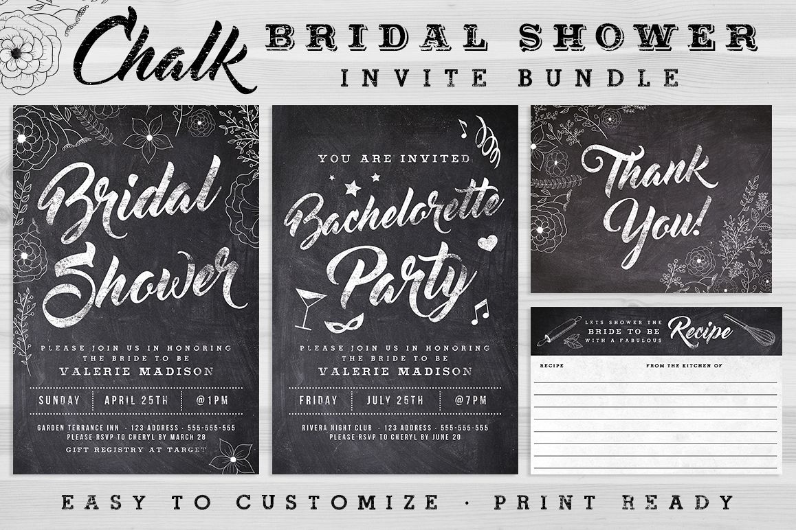Chalk Bridal Shower Invite Bundle example image 1