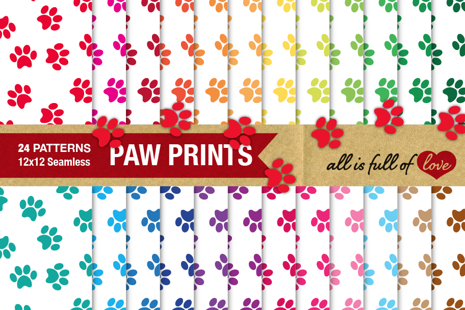 Dog Paw Digital Paper White Background example image 1
