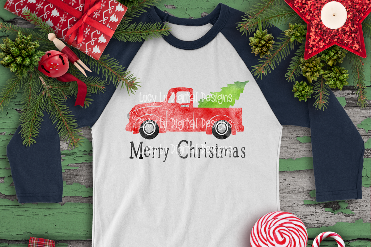 CHRISTMAS - Watercolor Merry Christmas Truck example image 1