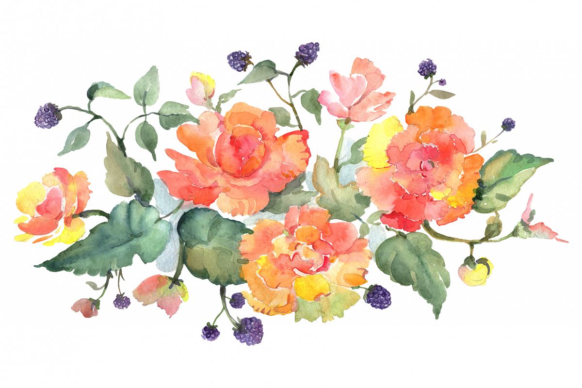 Bouquet with tea roses Watercolor png example image 1