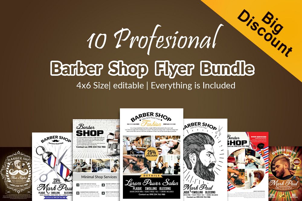 10 Barber Shop Psd Flyer Templates Bundle example image 1