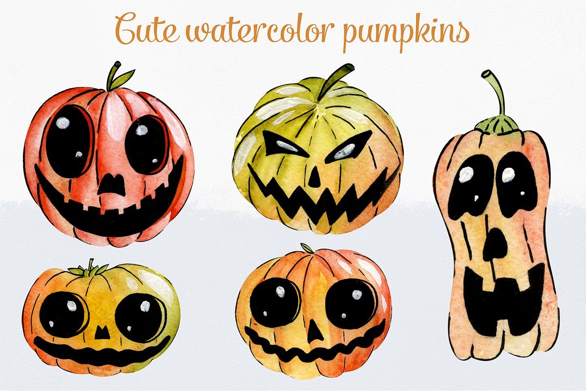 Cute watercolor pumpkins example image 1