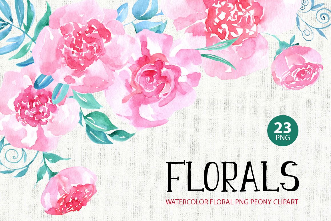 Watercolor flowers, 23 png clipart example image 1