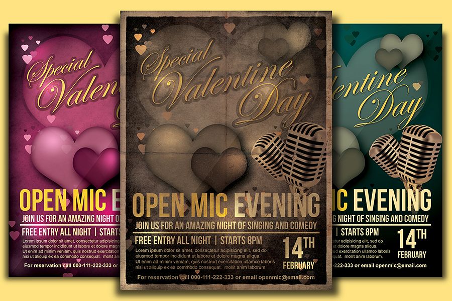 Valentine Day Open Mic Flyer Template example image 1