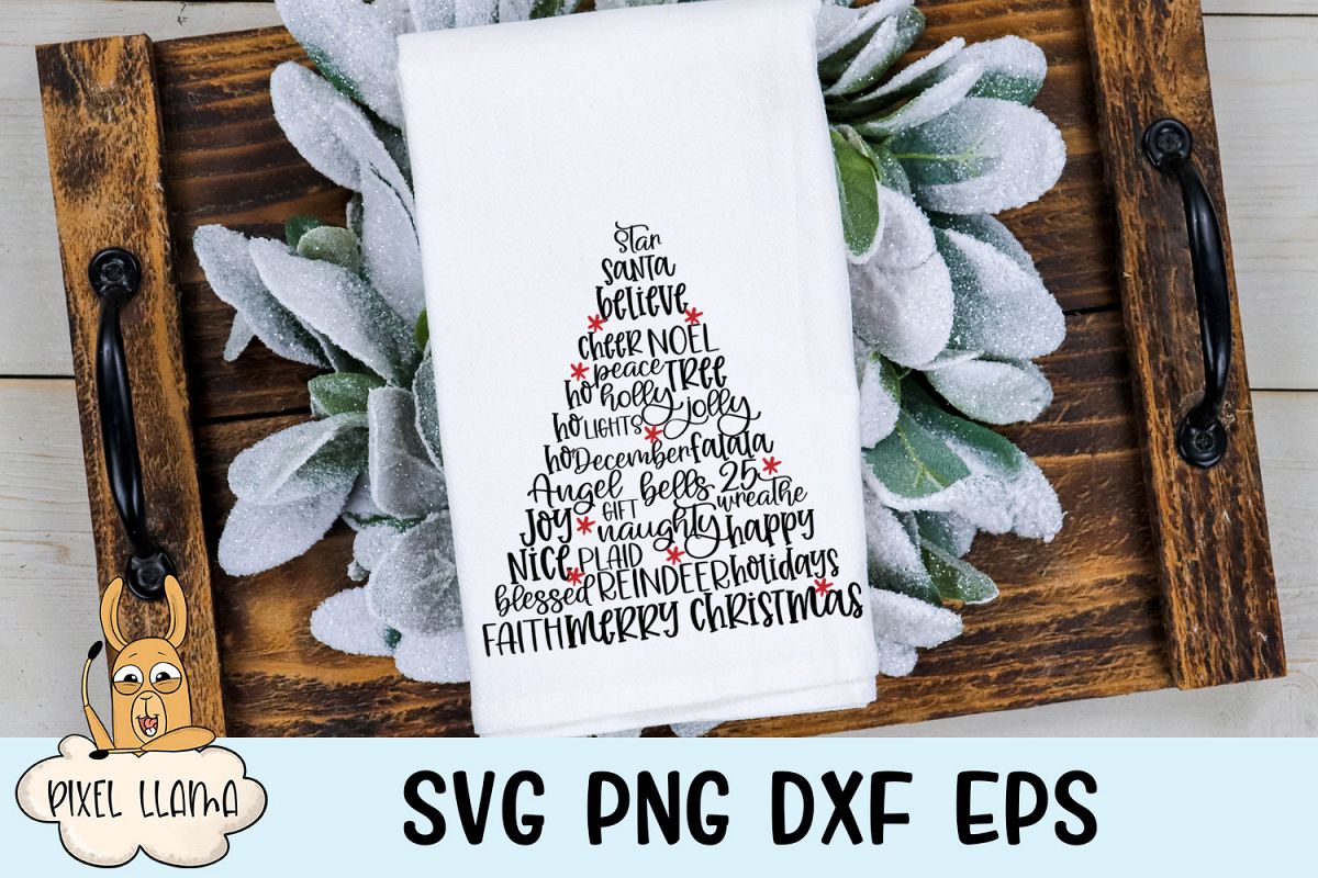 Word Art Christmas Tree SVG Cut File 2 Styles Included example image 1