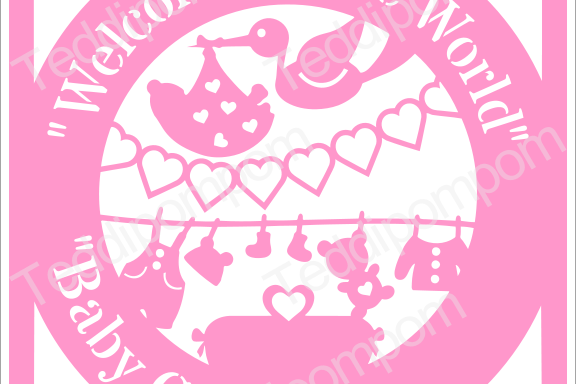 Baby SVG, Welcome to the World Baby Girl Birth Announcement Papercut, SVG Cutting File , Papercutting, Card Making example image 1