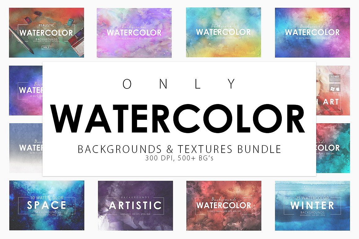 Only Watercolor Backgrounds Bundle example image 1