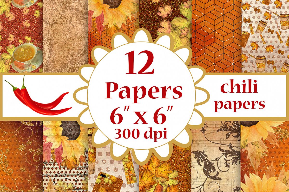 Fall digital papers, Sunflower papers,Autumn paper pack, 6x6 example image 1
