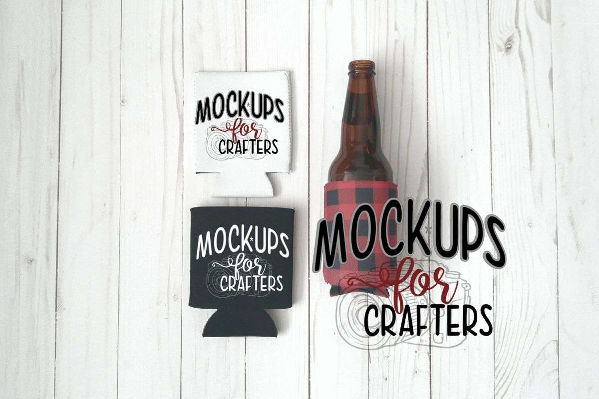 MOCK-UP, Bottle/can covers, buffalo plaid, white, black example image 1