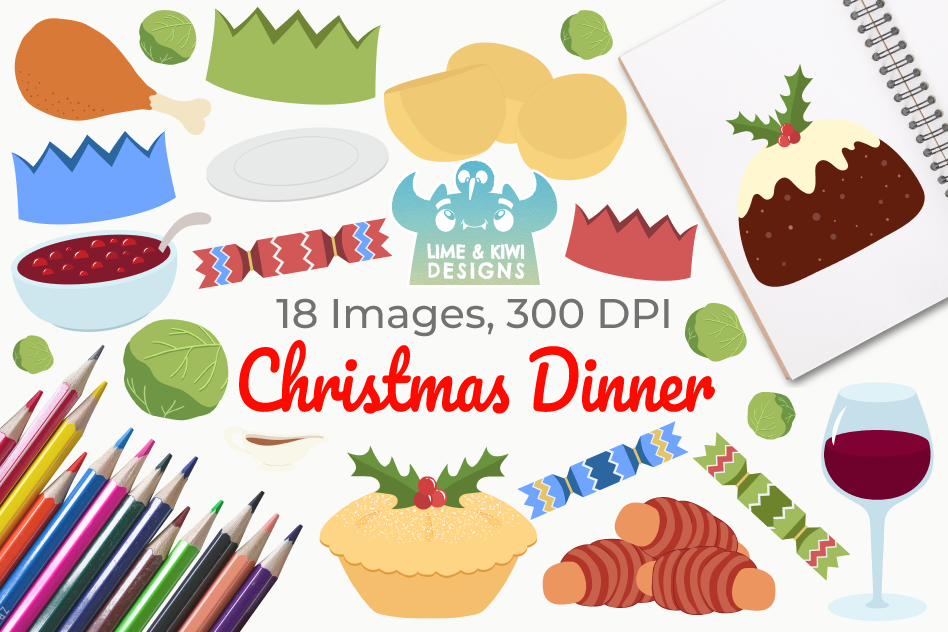 Christmas Dinner Clipart, Instant Download Vector Art example image 1