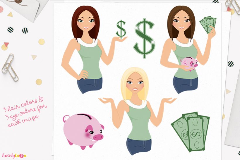 Woman money saver character clip art L121 Lisa example image 1