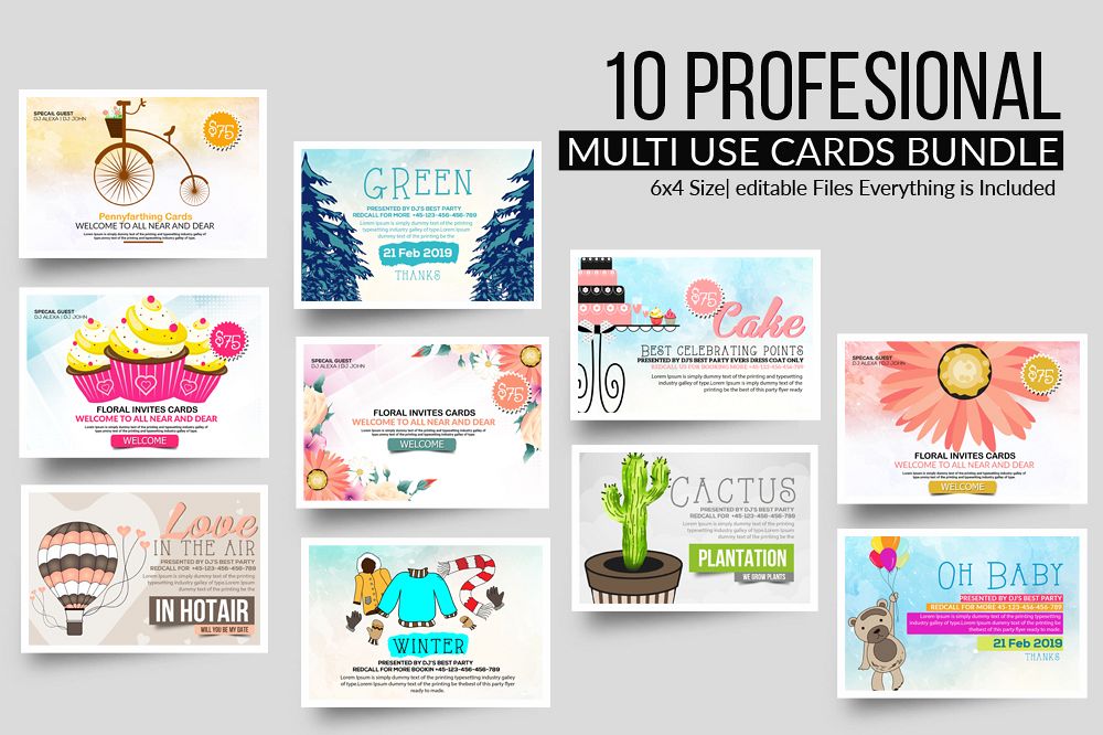 10 Multi Use Invitation Cards Bundle example image 1