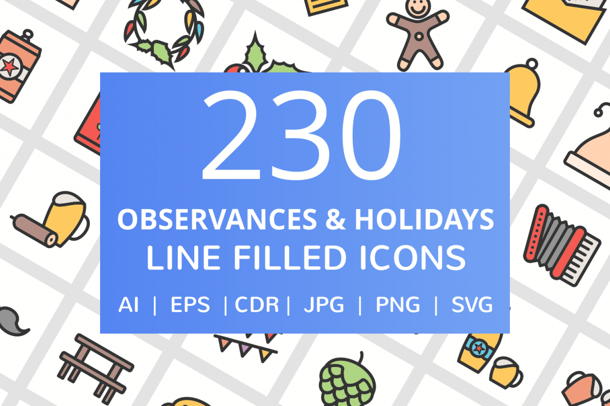 230 Observances & Holiday Filled Line Icons example image 1