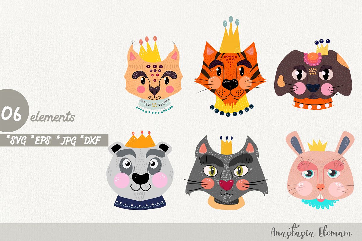 Royal animals clipart vector cartoon characters svg jpg dxf example image 1