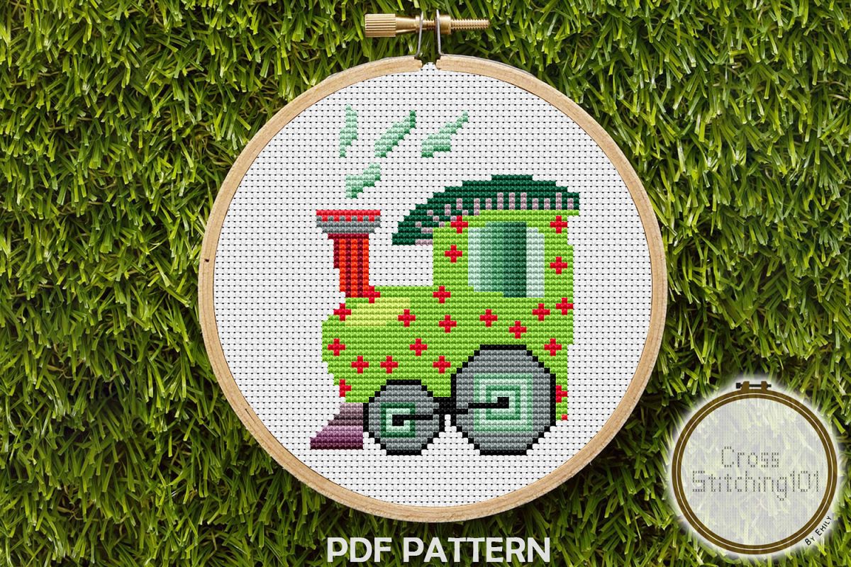 Train Engine Cross Stitch Pattern - Instant Downlod PDF example image 1