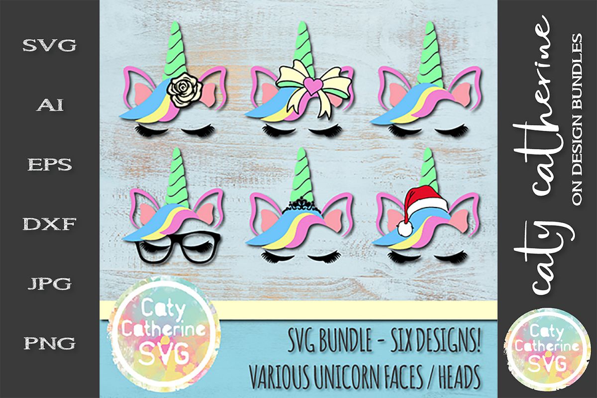 Various Unicorn Faces Heads Bundle Glasses Rose Tiara SVG example image 1