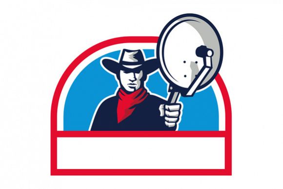 Cowboy Aiming Satellite Dish Half Circle Retro example image 1