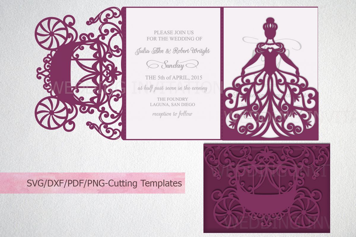 Download Princess Bride Trifold Wedding Invitation laser cut svg dxf