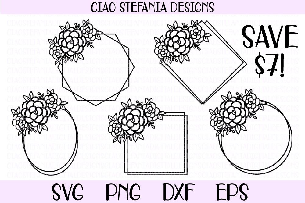 Flower Geometric Frames Bundle Wedding SVG PNG DXF EPS Cut example image 1