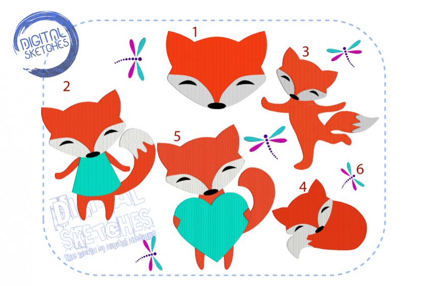 Fox Machine Embroidery Design SET example image 1