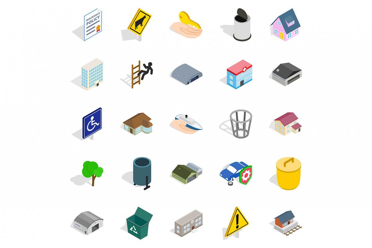 City buildings icons set, isometric style example image 1