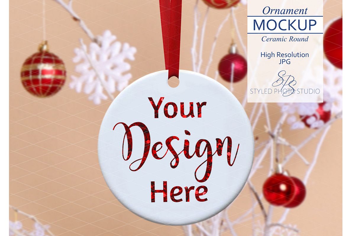 Round Ceramic Christmas Ornament Mockup Farmhouse Retro example image 1
