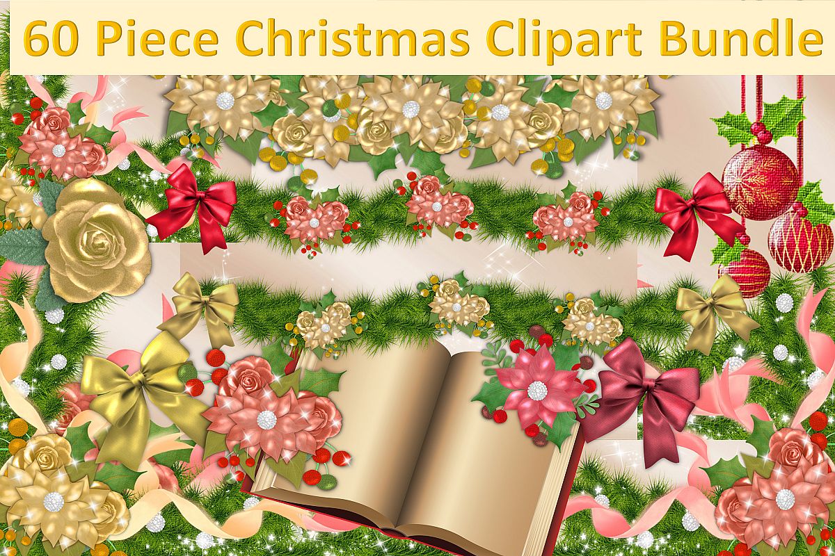 Christmas Clipart Bundle Commercial Use 60 pieces example image 1