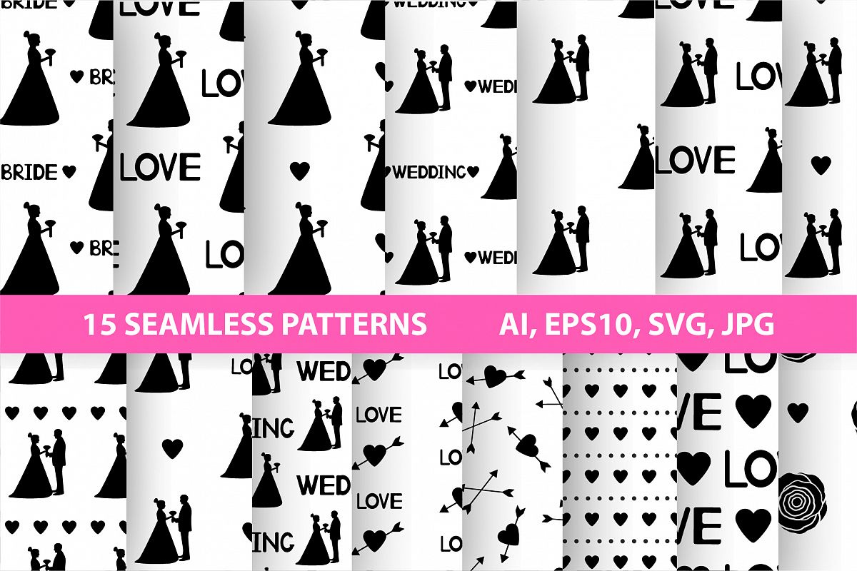 Black and white wedding digital paper. SVG, Ai, EPS 10, JPEG example image 1