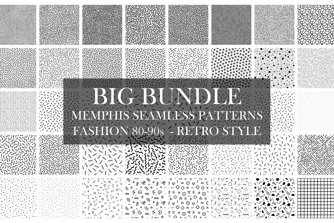 Bundle of Memphis seamless patterns example image 1