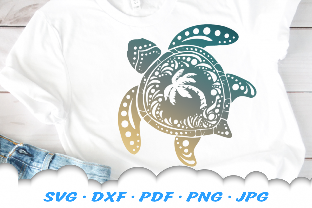 Mandala Sea Turtle Palm Beach SVG DXF Cut Files example image 1