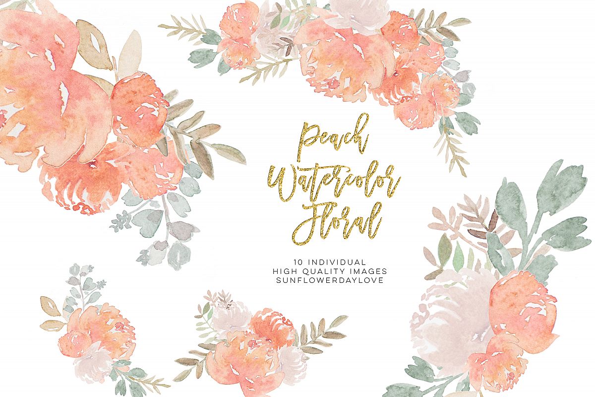 Peony Watercolor Clipart, pastel floral Watercolor Clipart, example image 1