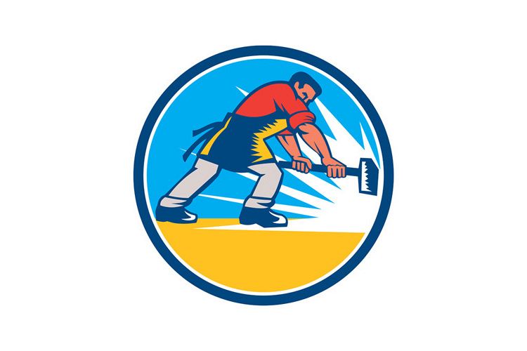 Blacksmith Worker Striking Sledgehammer Circle Retro example image 1