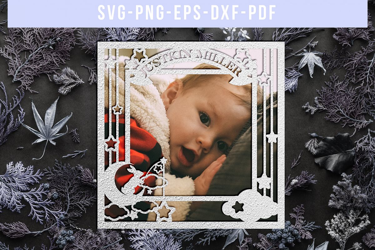 Customizable Square Photo Frame Papercut Template, SVG, DXF example image 1