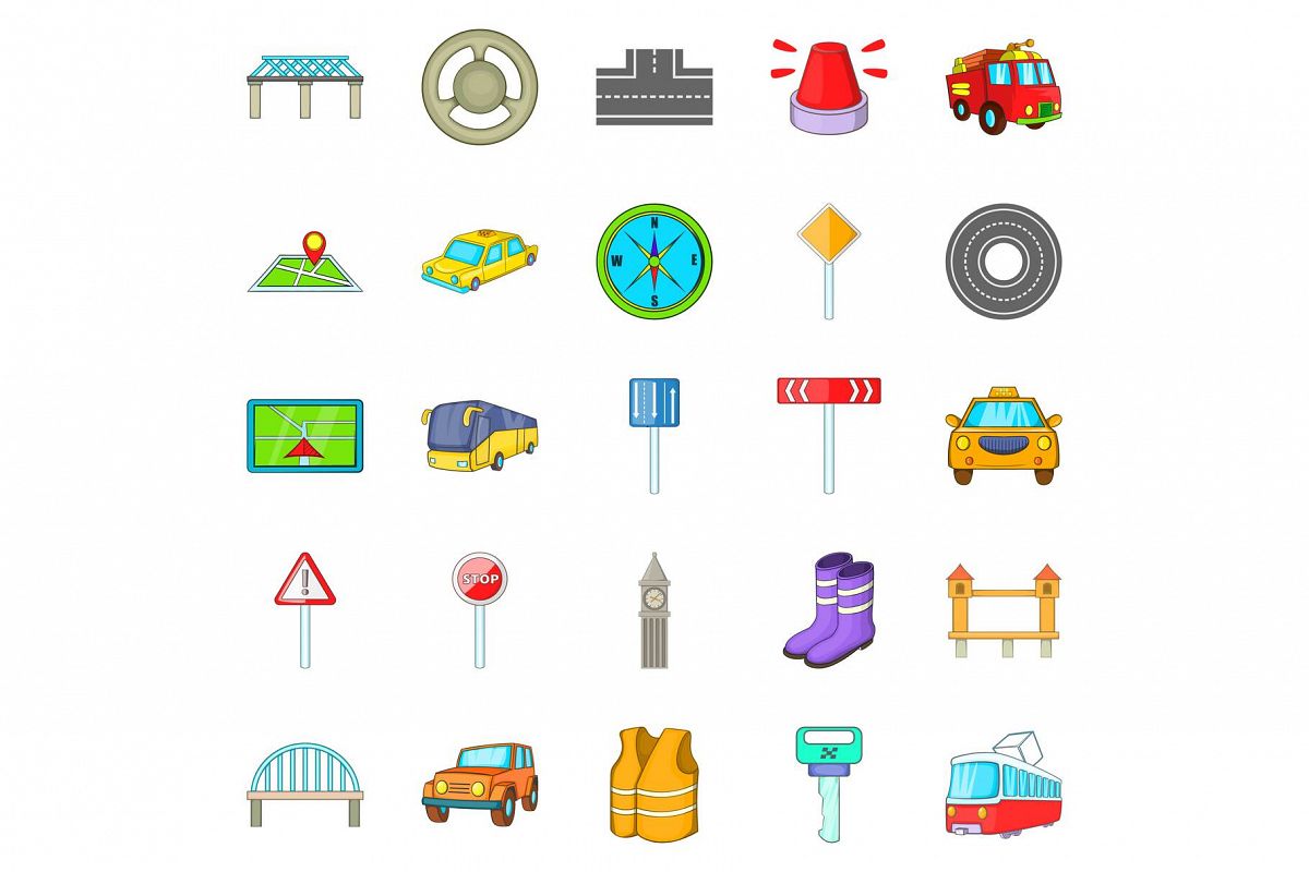 Bridge road icons set, cartoon style example image 1