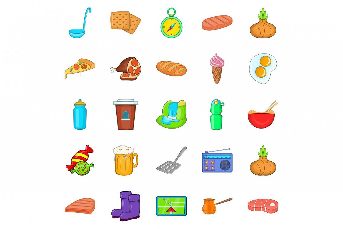 Wilderness area icons set, cartoon style example image 1
