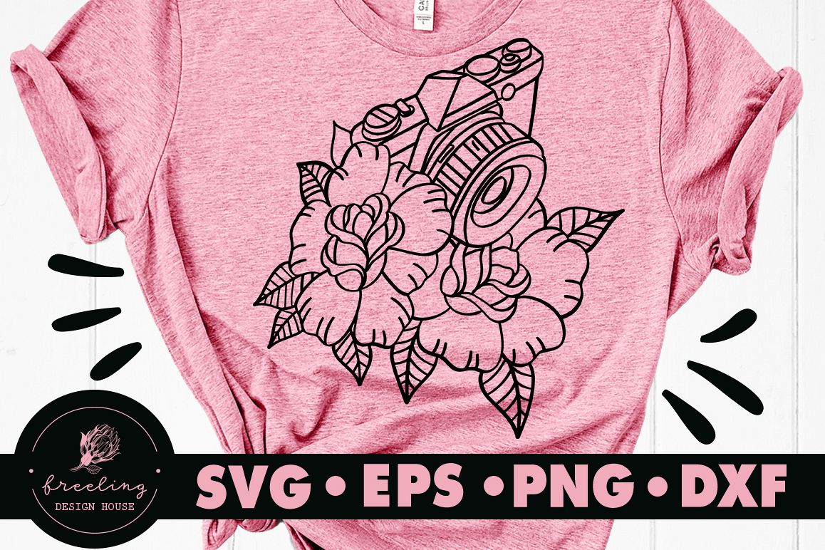 Retro Camera With Flowers SVG DXF EPS PNG example image 1