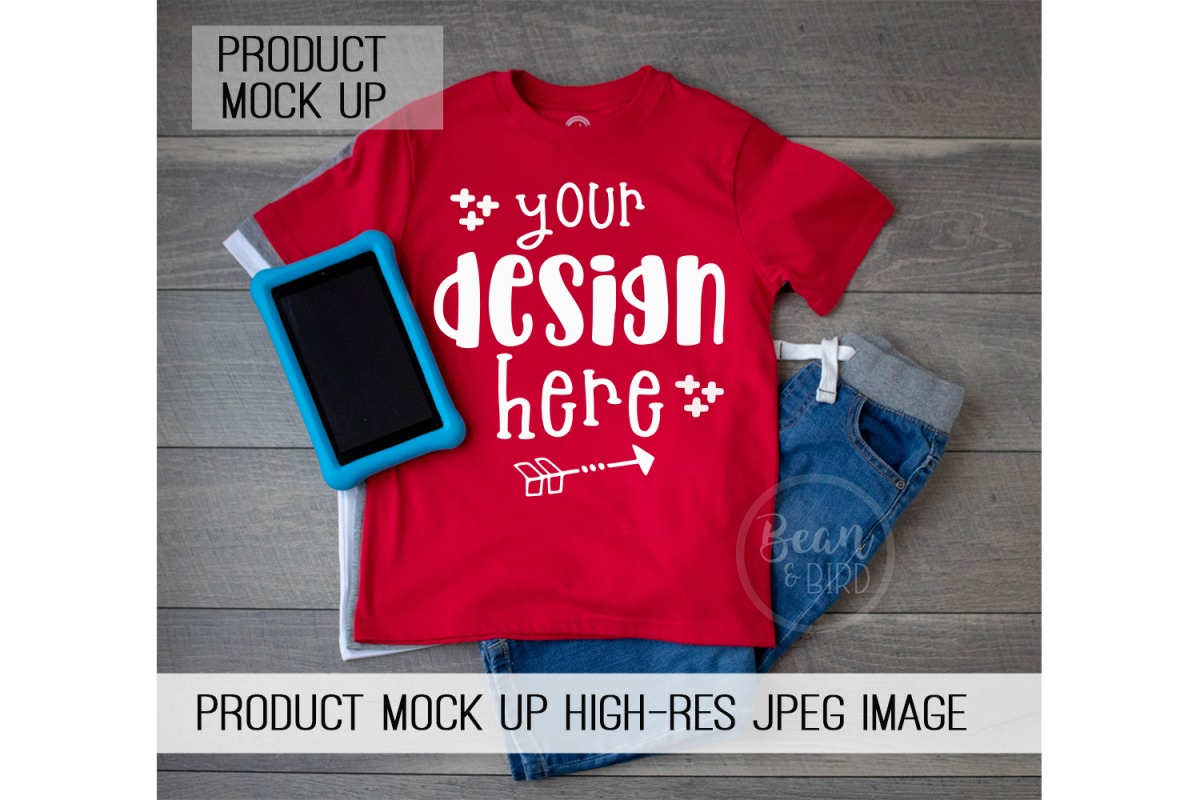 Kids Red Shirt Mock up Product Mock Up example image 1
