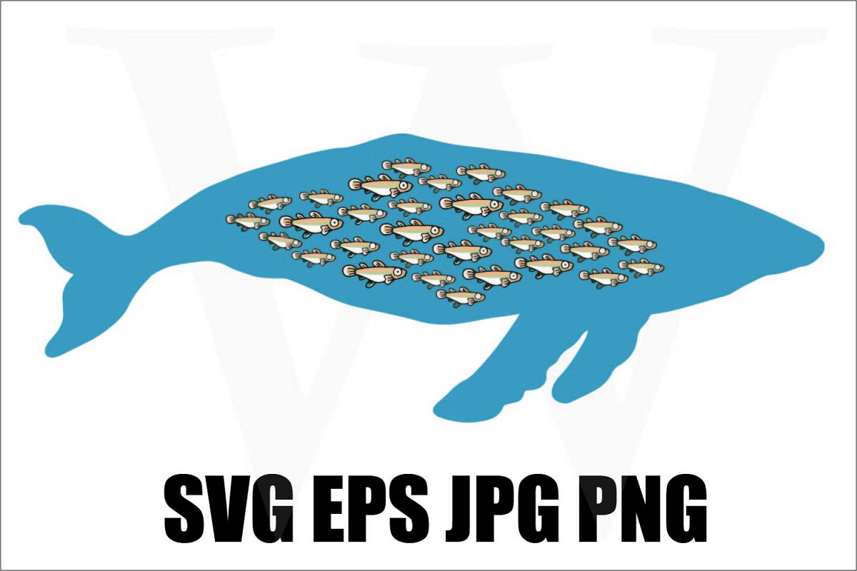 Whale with Tiny fish inside - SVG EPS JPG PNG example image 1