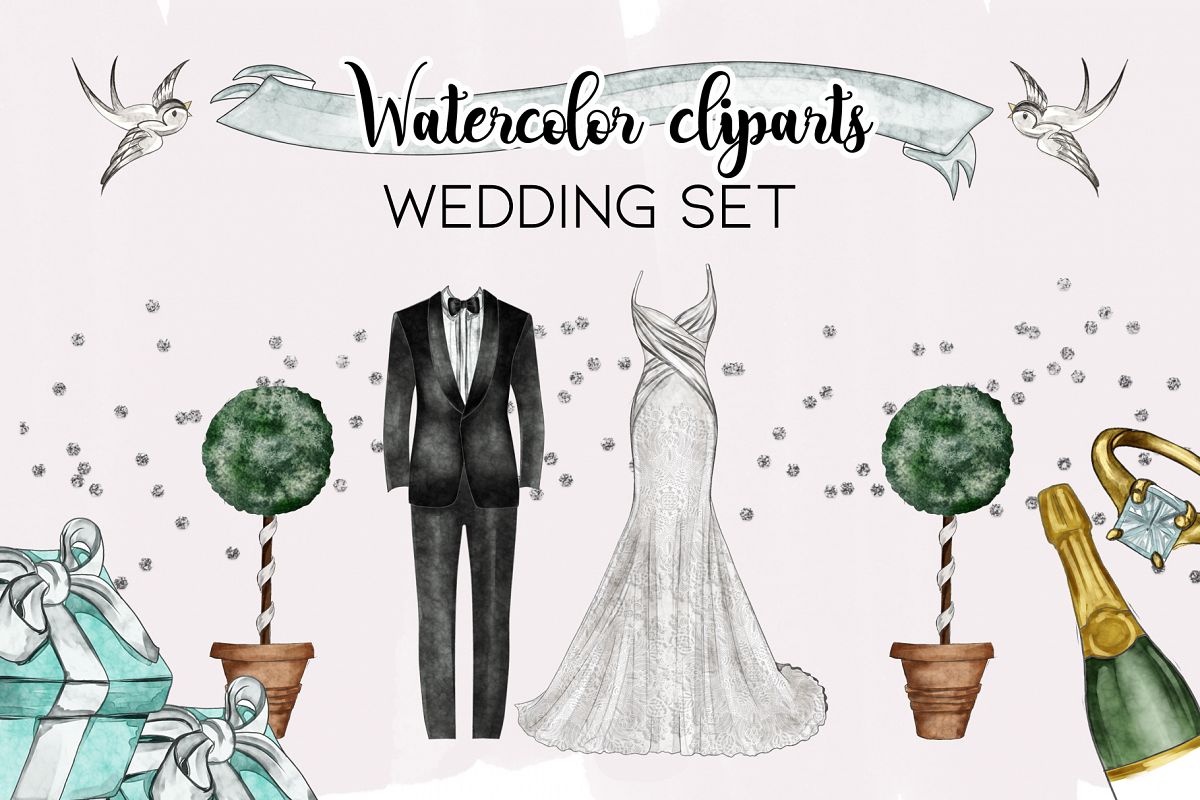 Watercolor Wedding Png set example image 1