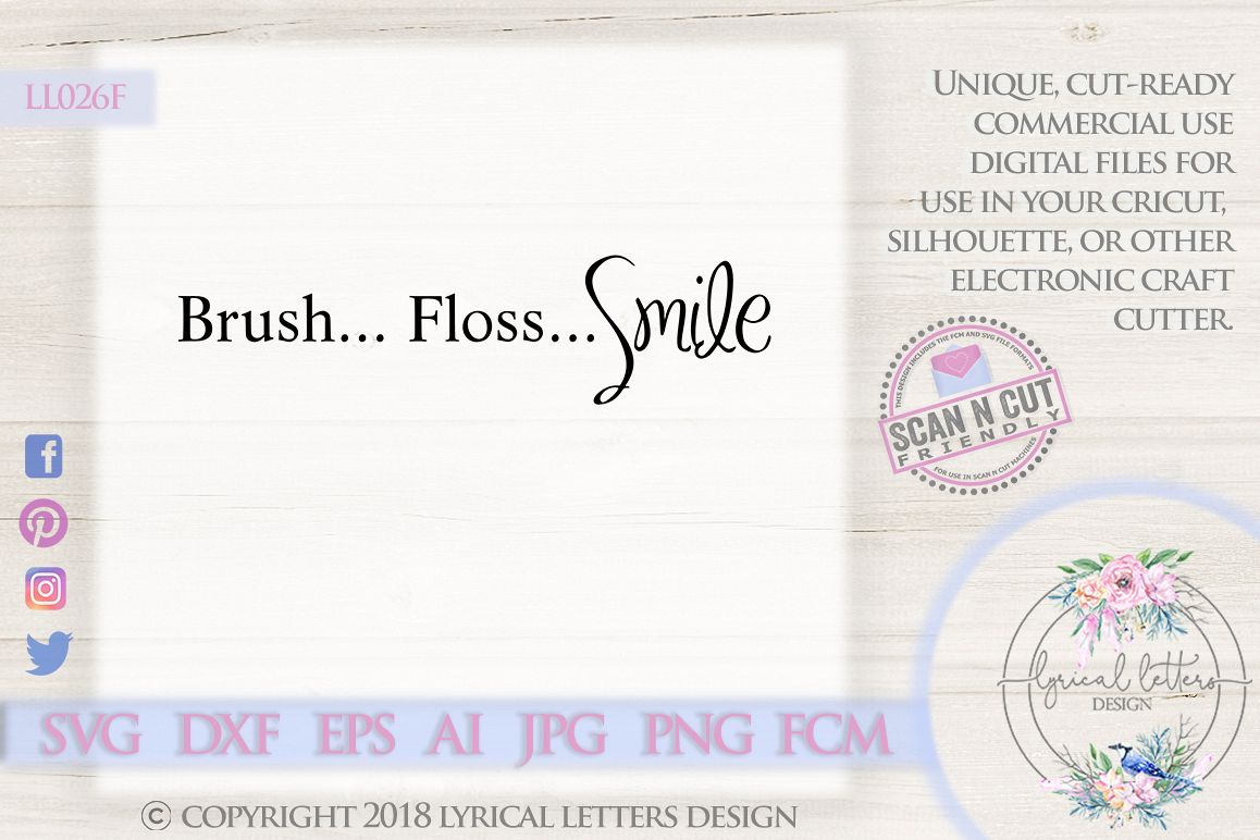 Brush Floss Smile Bathroom Sign Quote SVG DXF LL026F example image 1
