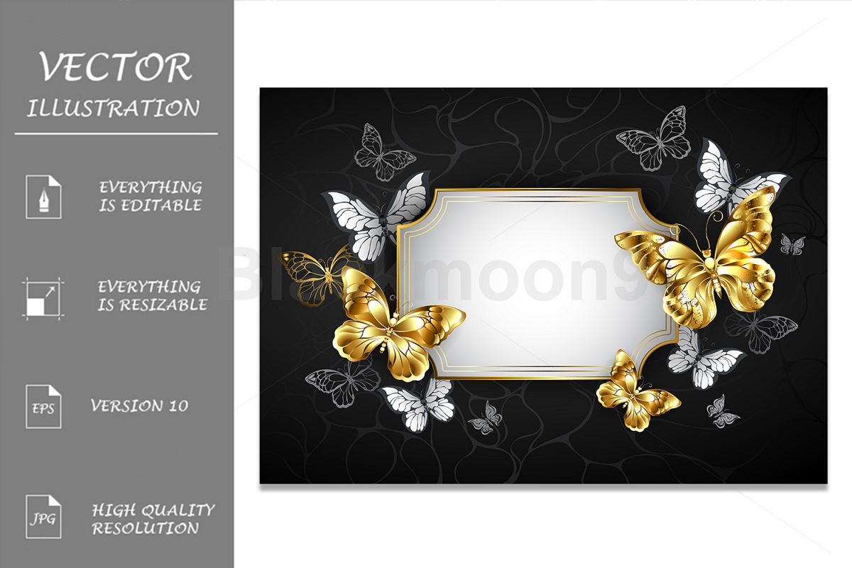 Straight Banner with Golden Butterflies example image 1