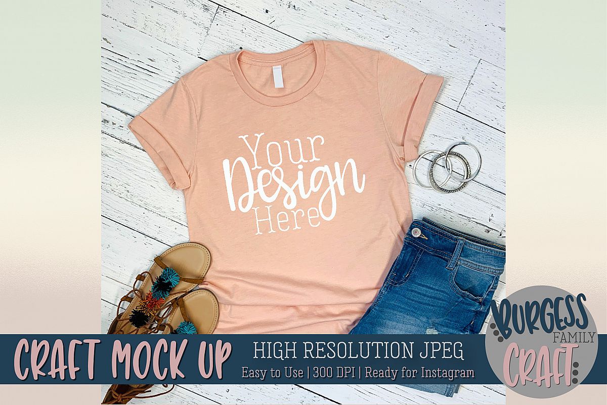Peach t-shirt 3001 Craft mock up | High Res JPEG example image 1