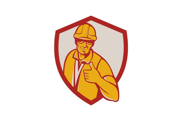 Construction Worker Thumbs Up Shield Retro example image 1