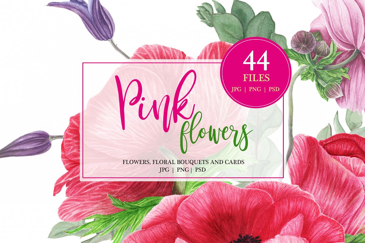 Watercolor Pink flowers example image 1