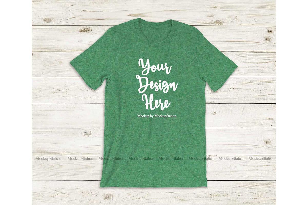 Bella Canvas 3001 Heather Grass Green Tshirt Mockup Flat Lay example image 1