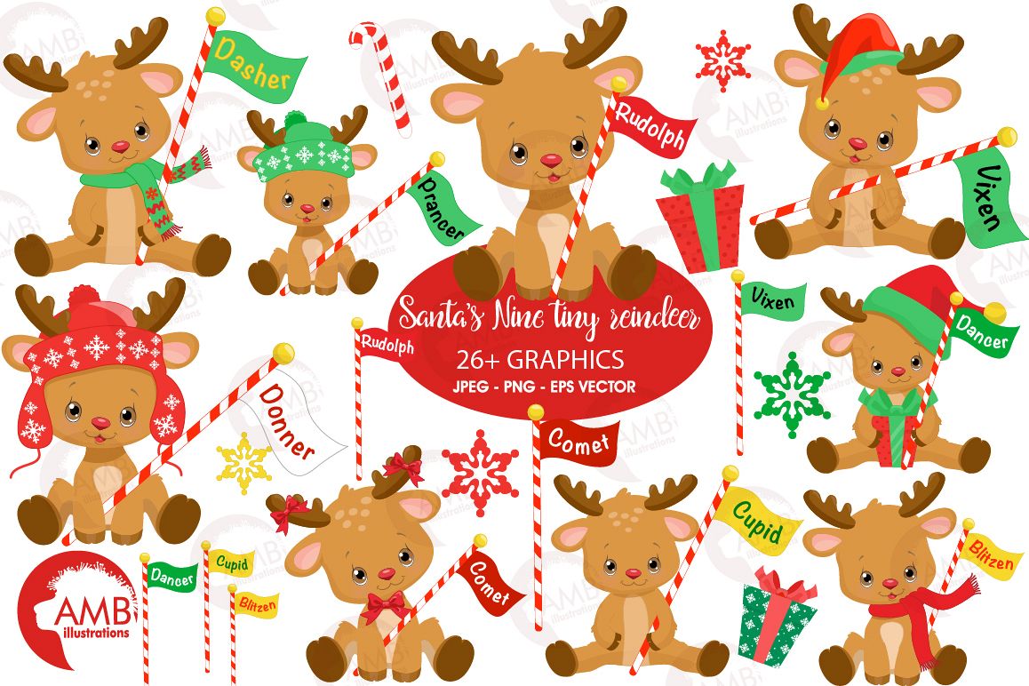 All of Santa's Reindeer clipart, graphics, illustrations AMB-2291 example image 1