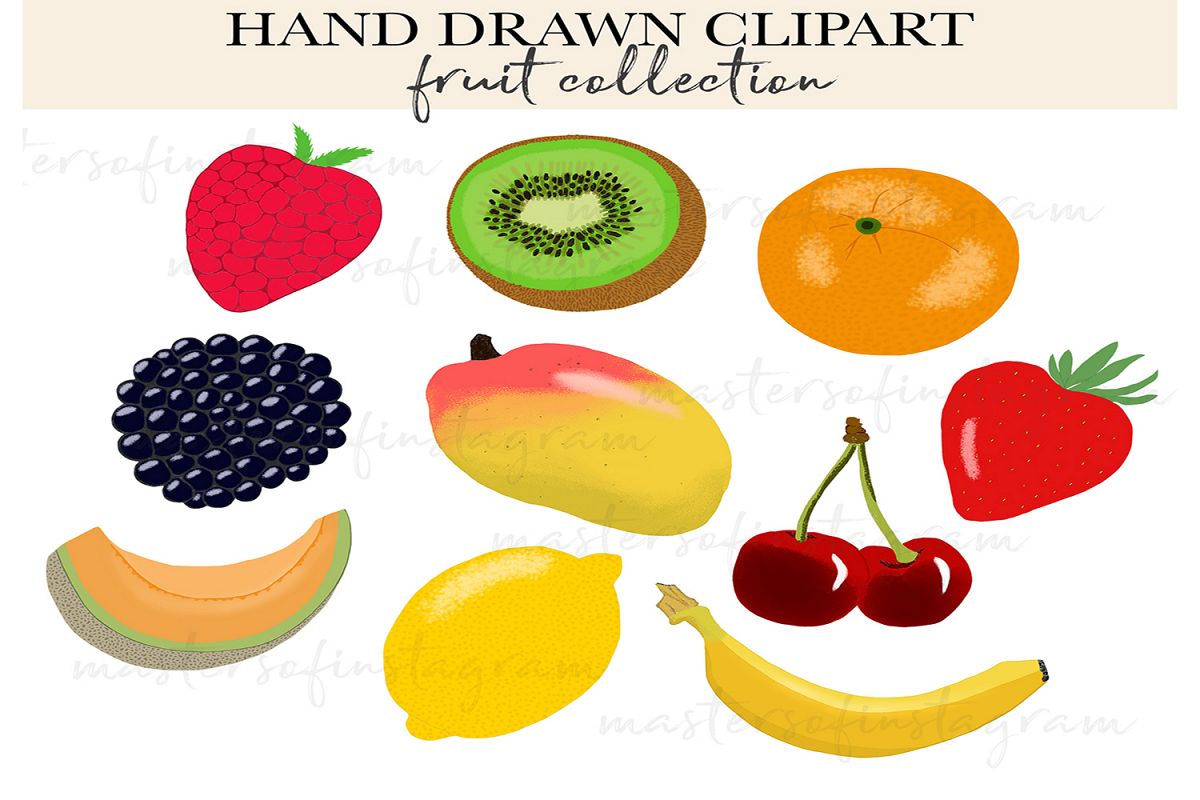 Hand drawn fruit clipart icons illustrations example image 1