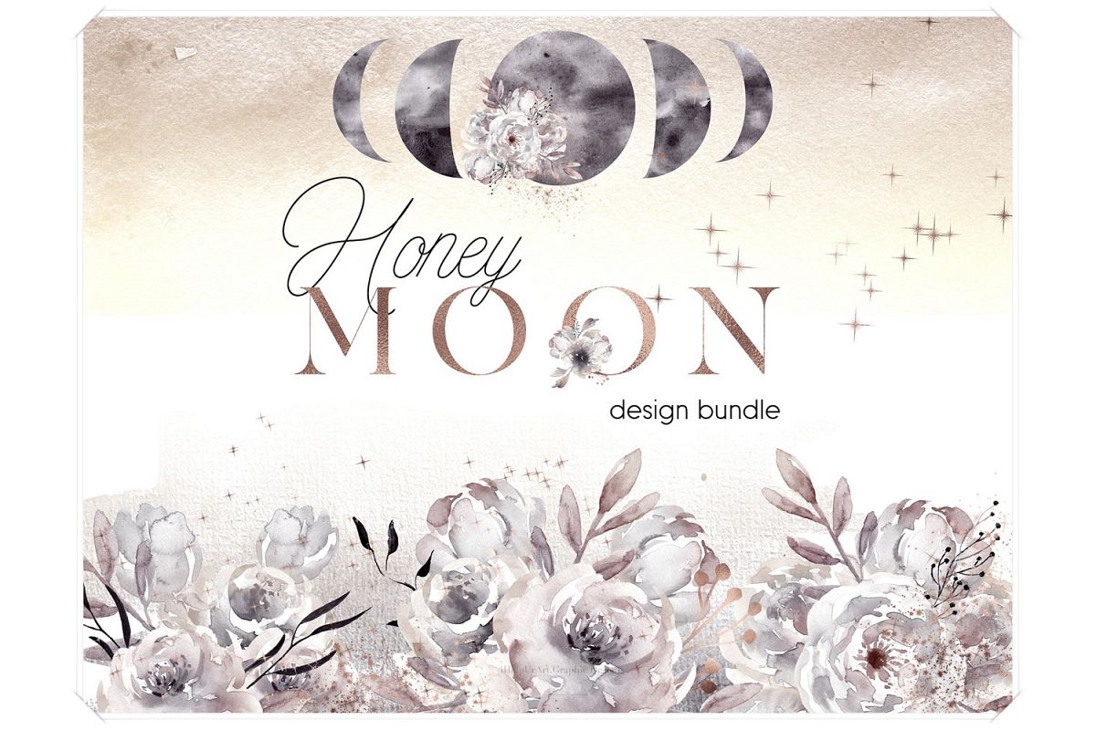 Watercolor Moon Phases Design Bundle example image 1