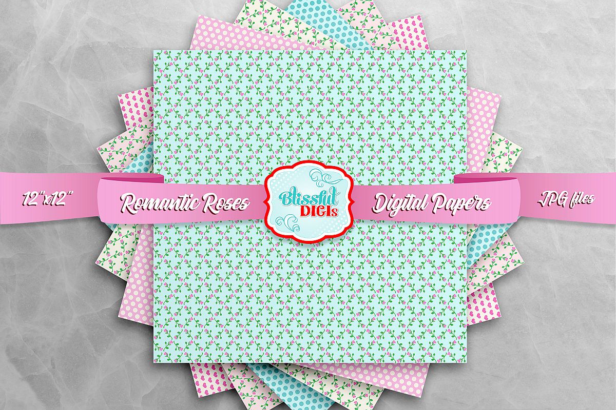 Digital Papers Bundle - Romantic Roses - JPG example image 1